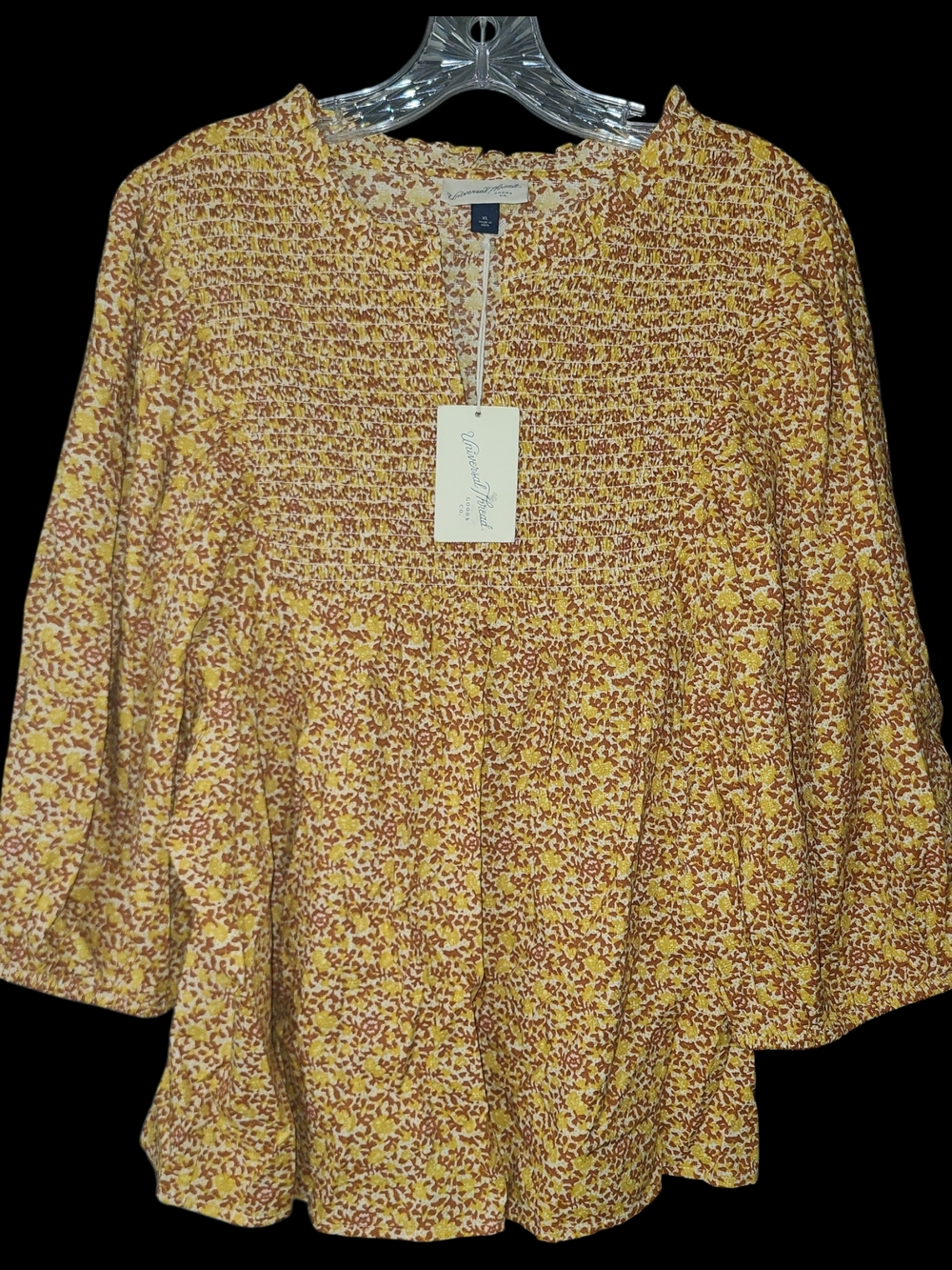 Universal Thread Yellow Brown Floral Smocked Boho Blouse